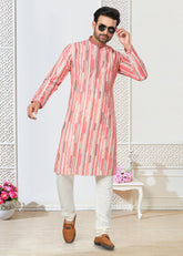 Contrasting indian aspiring Printed khakhi on jacquard silk Mens kurta for wedding and other occasion comes with pajama